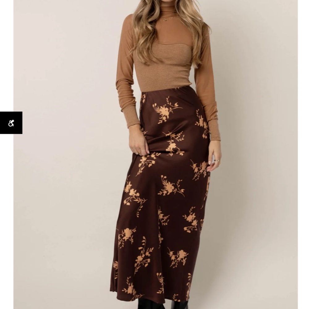 Böhme Dark Brown Floral Maxi Skirt NWT